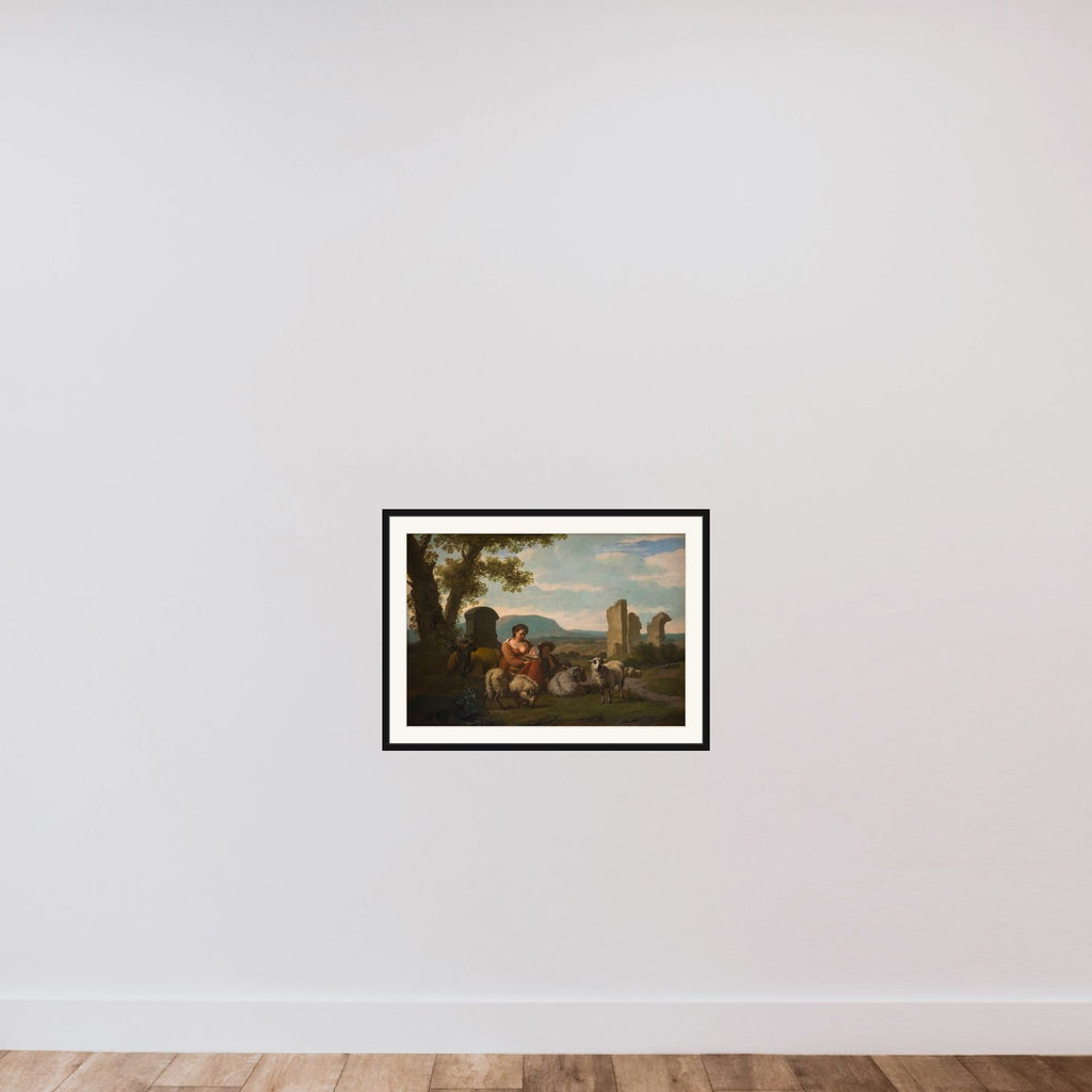 Hyrdinden med hjorden framed — shown to scale