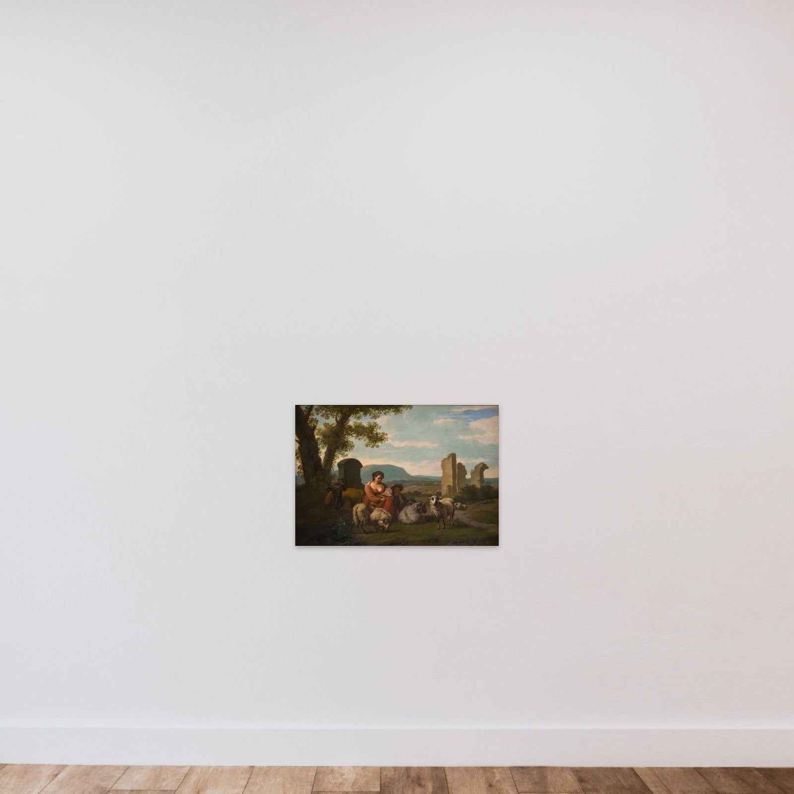Hyrdinden med hjorden unframed — shown to scale