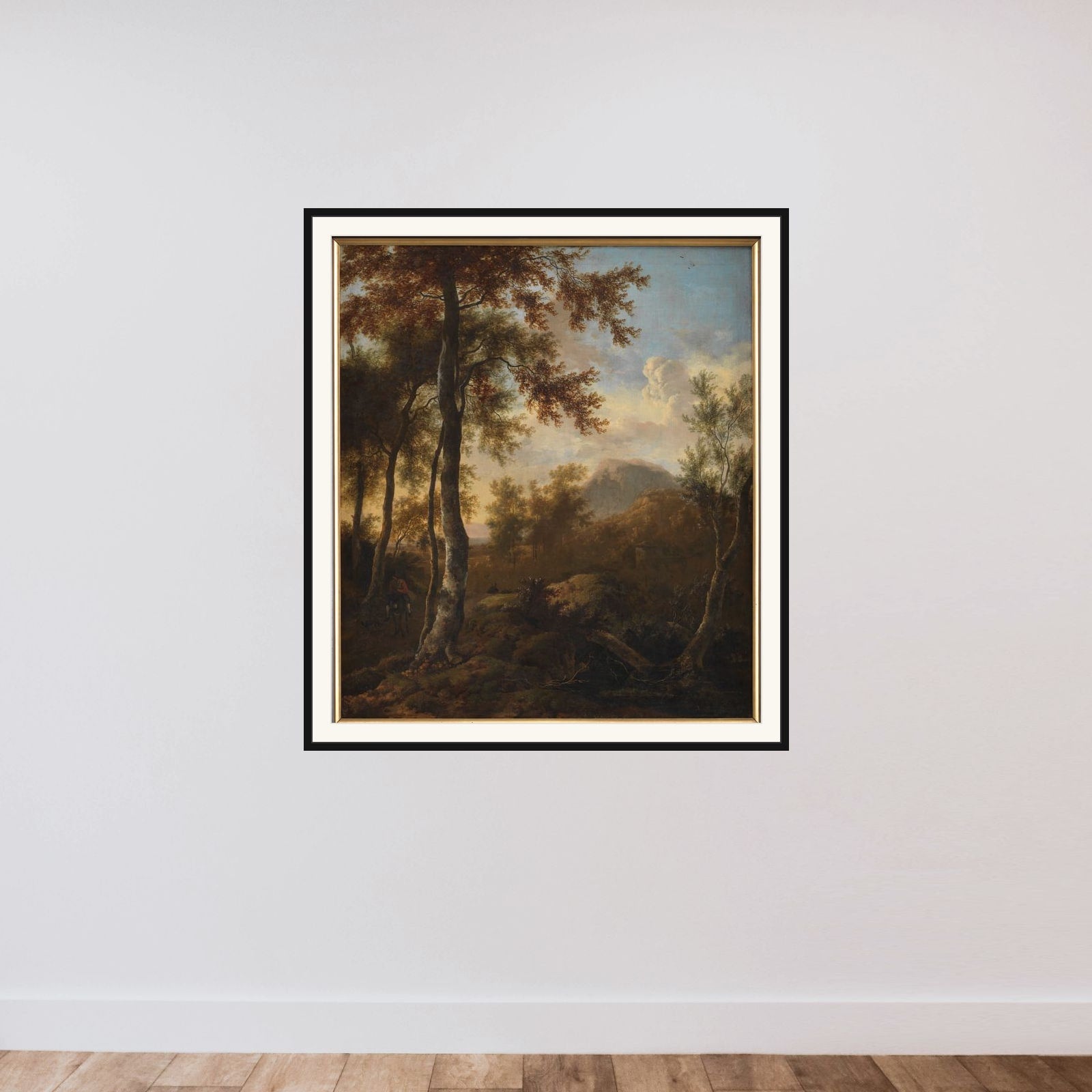 Landskab i en bjergegn framed — shown to scale