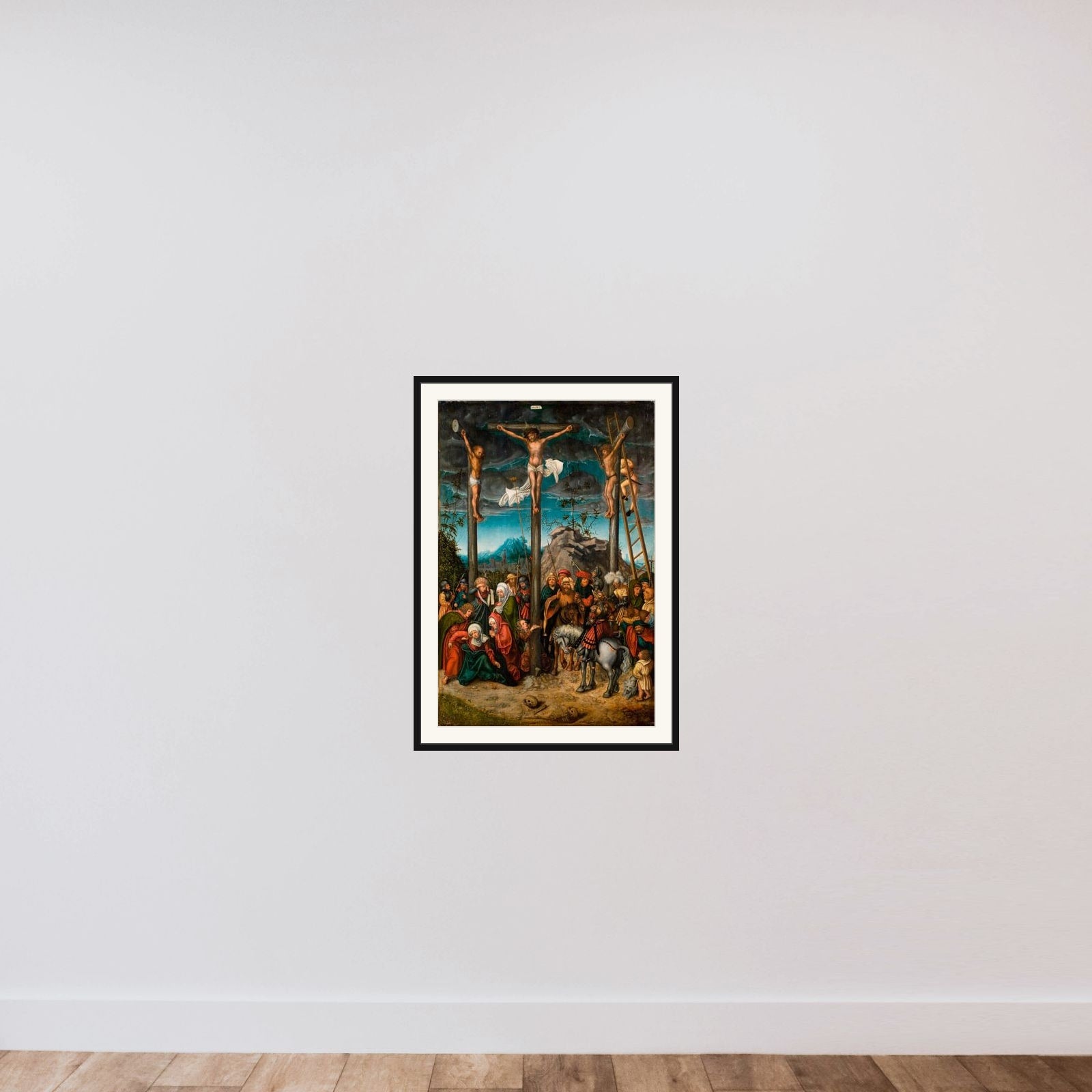 Korsfæstelsen framed — shown to scale