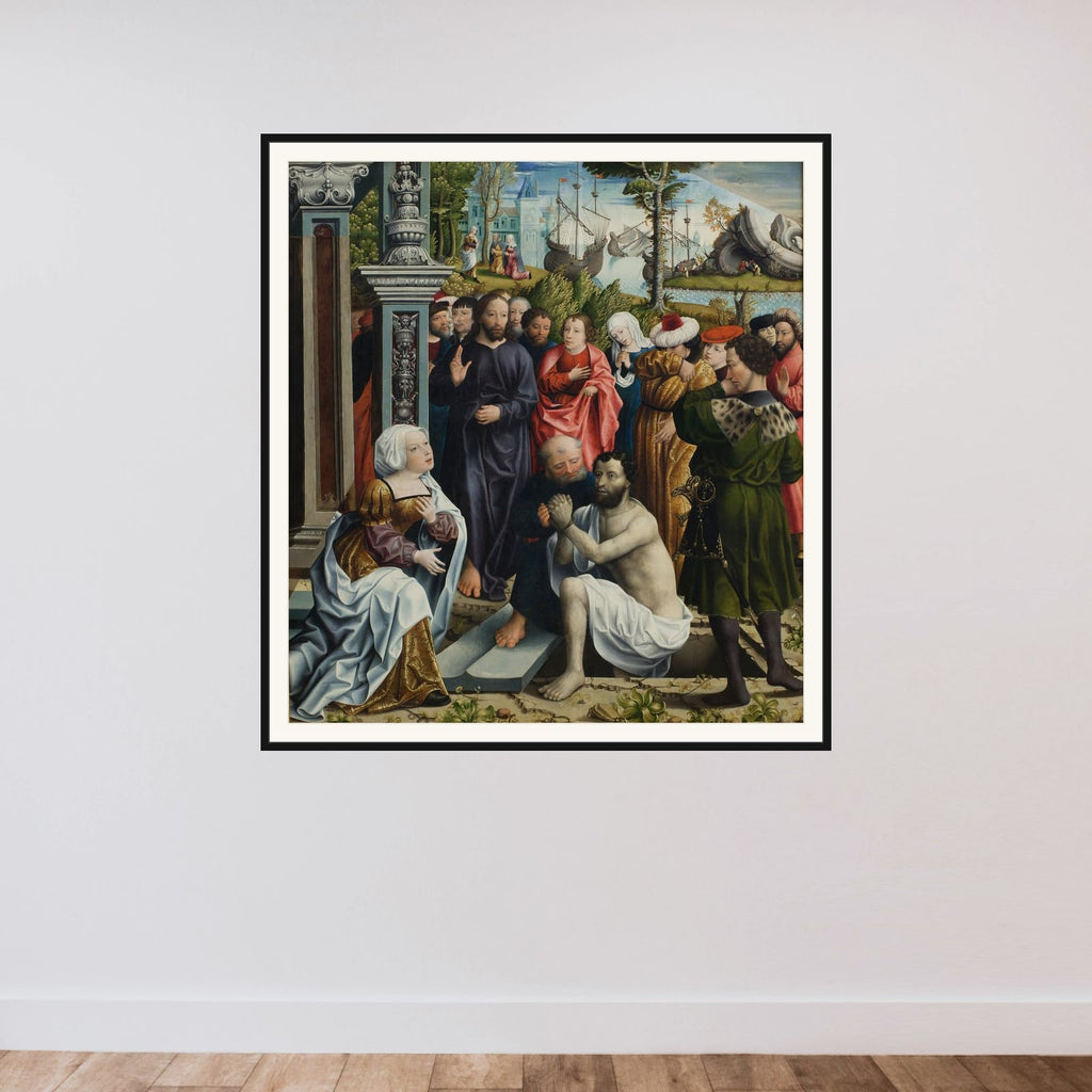 Lazarus' opvækkelse framed — shown to scale
