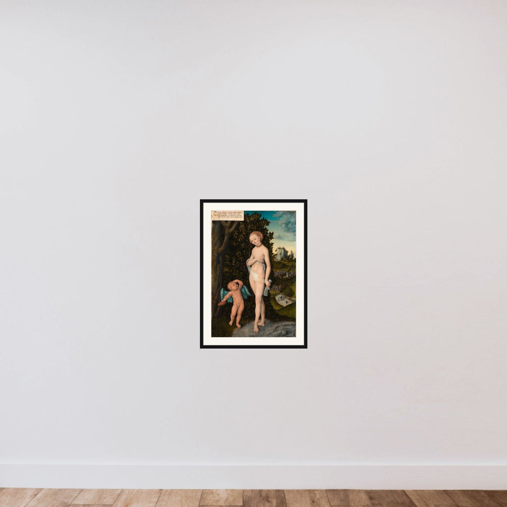 Venus og Cupido som honningtyv framed — shown to scale