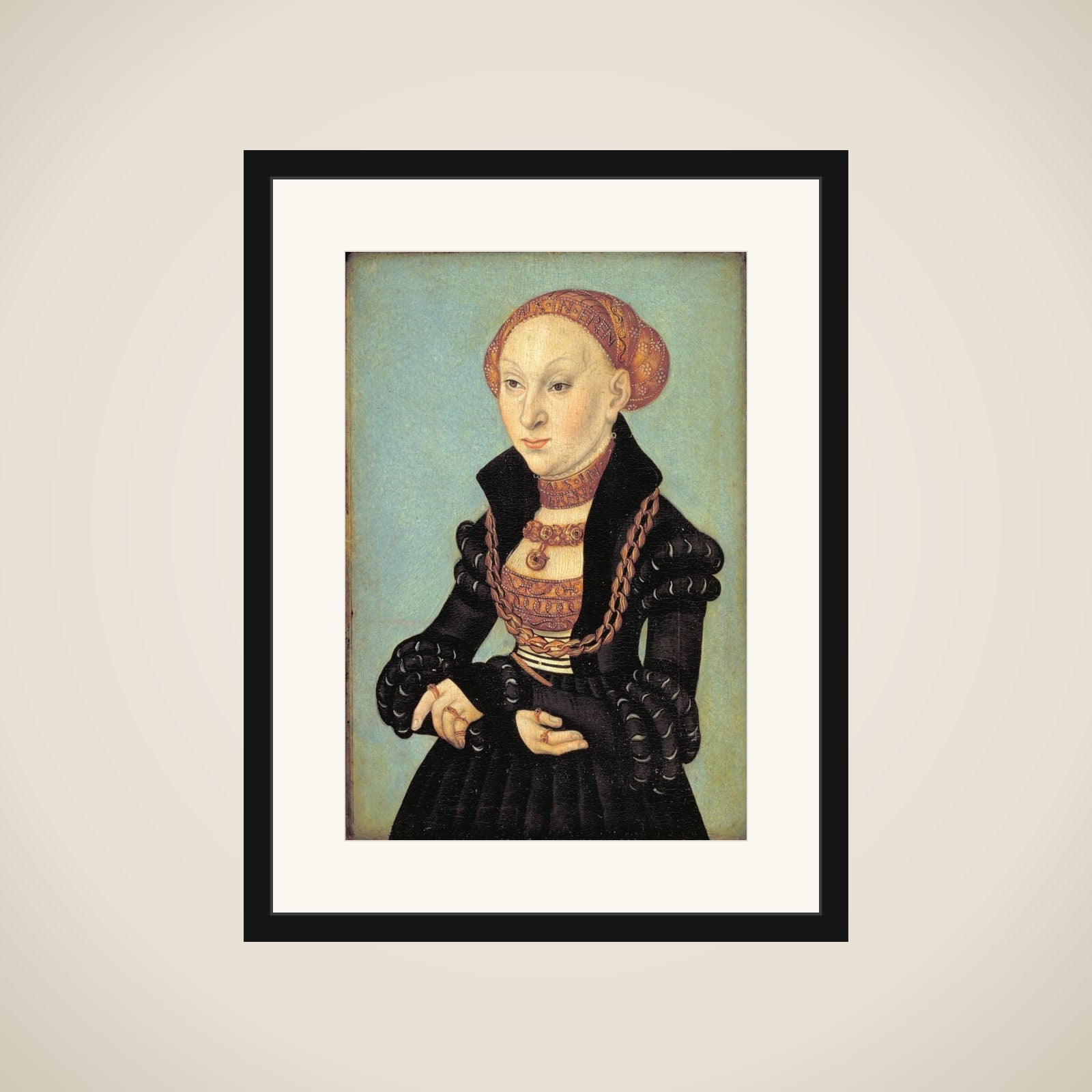 Portræt af kurfyrstinde Sibylla af Sachsen (1510-1569) framed
