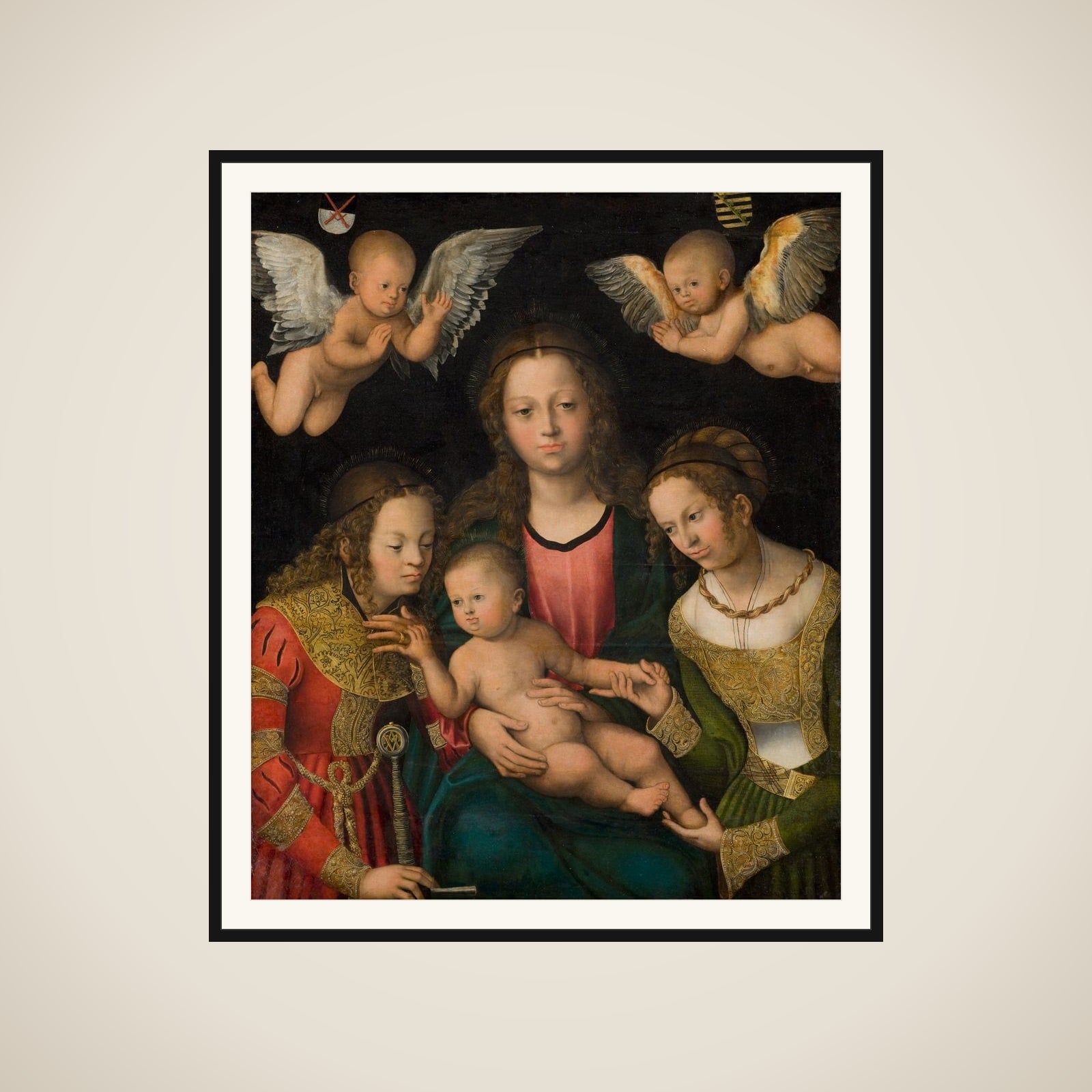 Maria med barnet mellem helgeninderne Katharina og Barbara framed