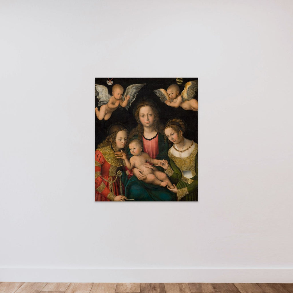 Maria med barnet mellem helgeninderne Katharina og Barbara unframed — shown to scale