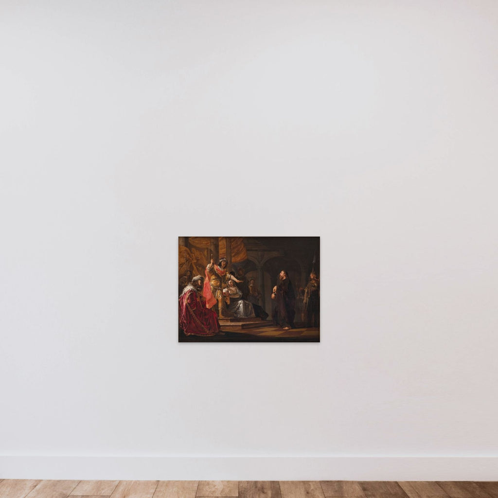 Apostlen Paulus forsvarer sig over for Festus og Agrippa ved rettergangen i Kæsarea unframed — shown to scale