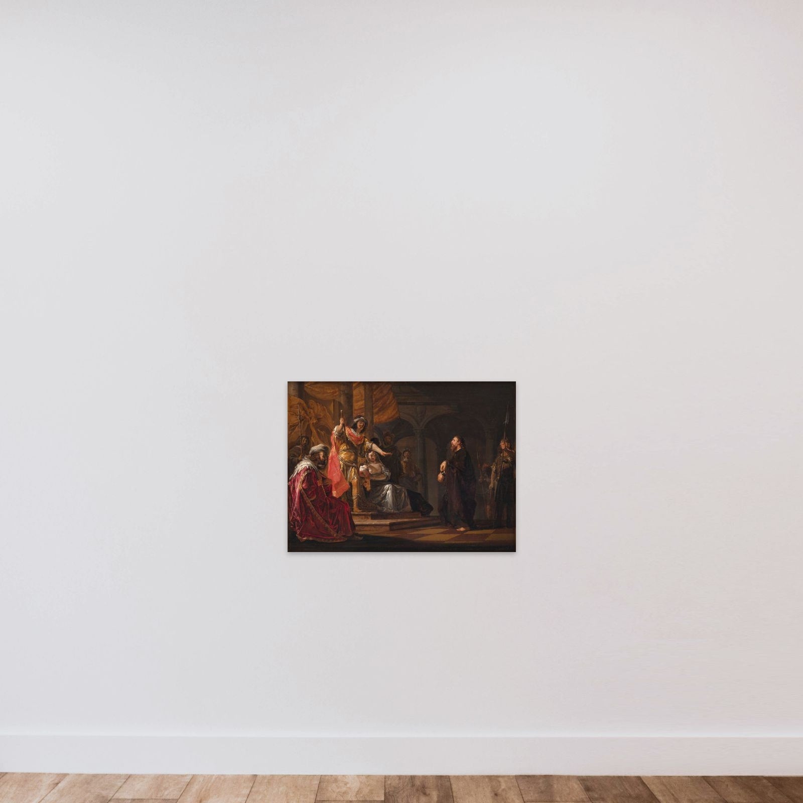 Apostlen Paulus forsvarer sig over for Festus og Agrippa ved rettergangen i Kæsarea unframed — shown to scale