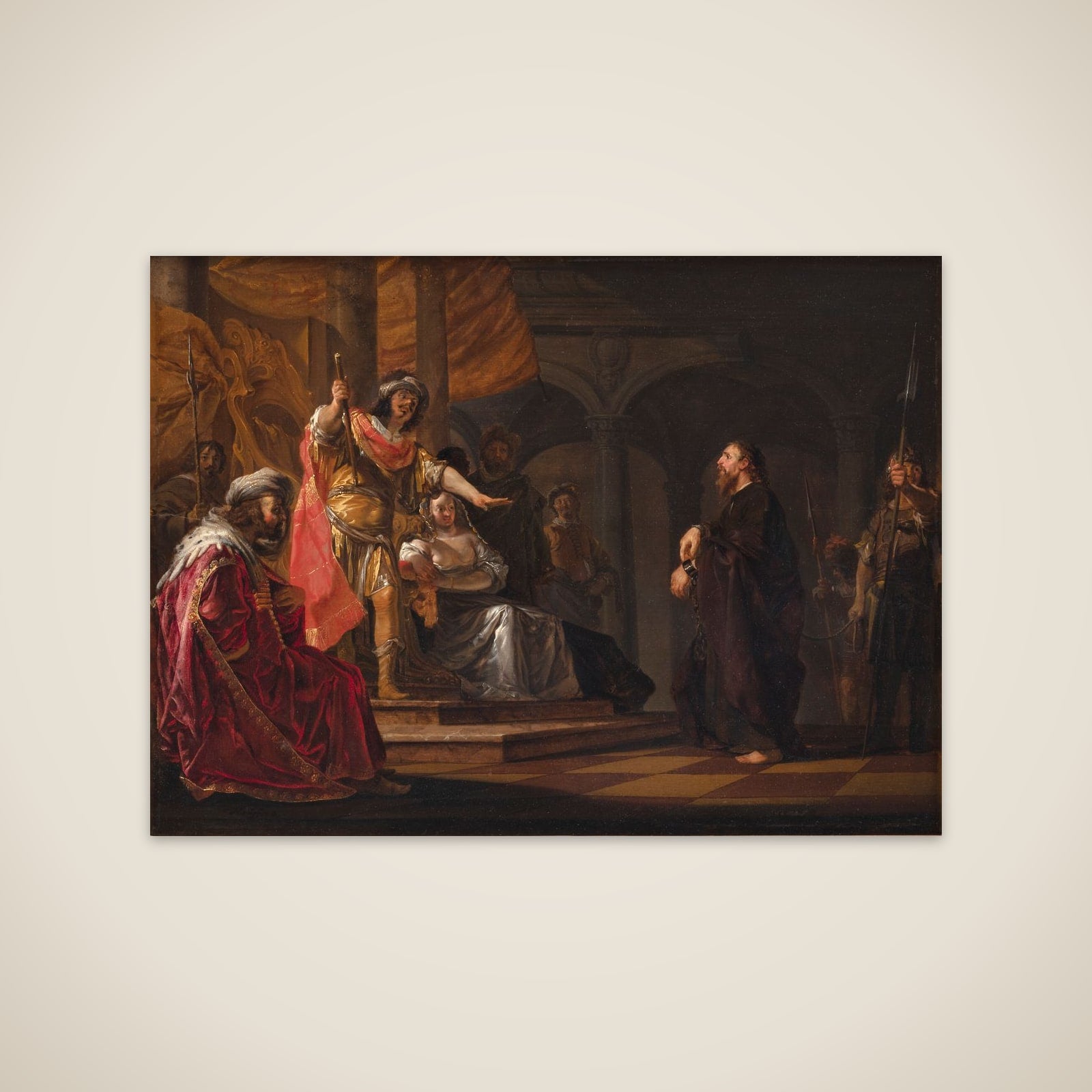 Apostlen Paulus forsvarer sig over for Festus og Agrippa ved rettergangen i Kæsarea unframed print