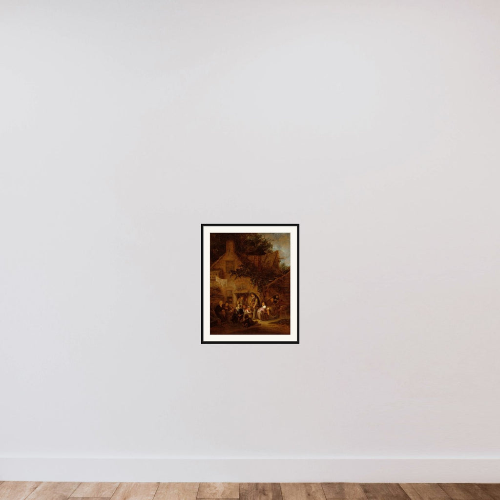 Lirendrejeren uden for et bondehus framed — shown to scale