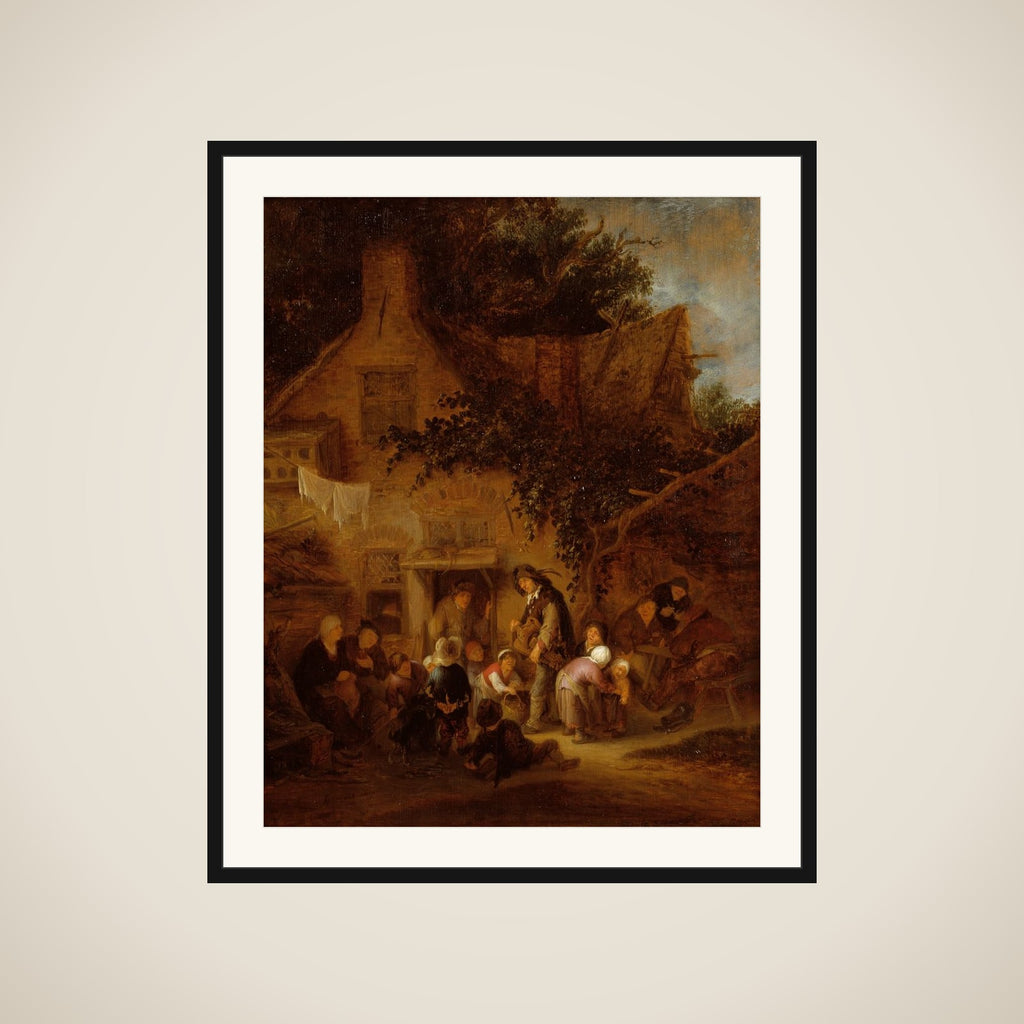 Lirendrejeren uden for et bondehus framed