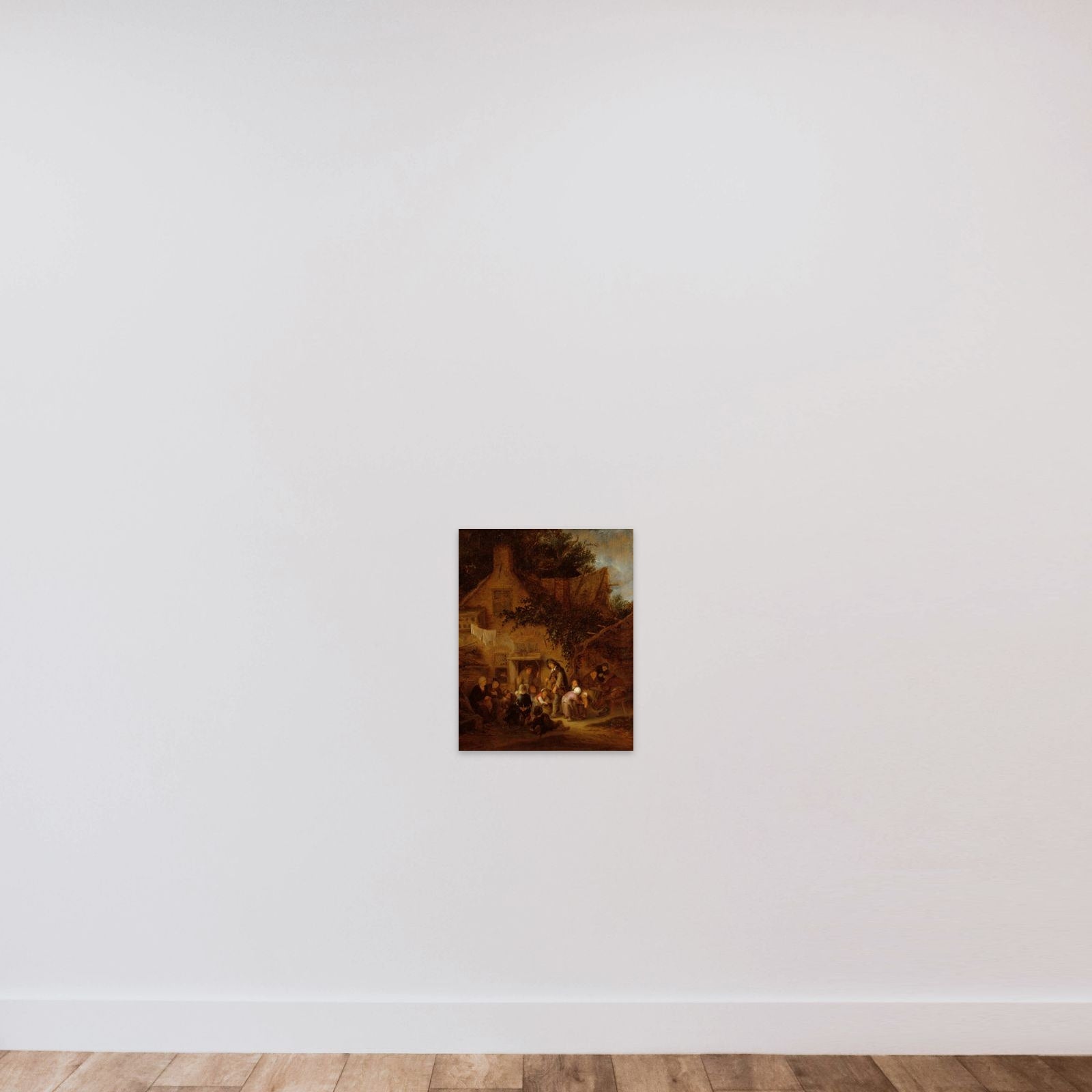 Lirendrejeren uden for et bondehus unframed — shown to scale