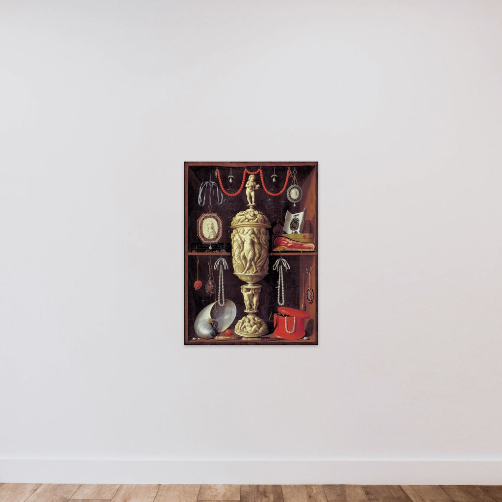 Kunstkammerskab med elfenbenspokal unframed — shown to scale