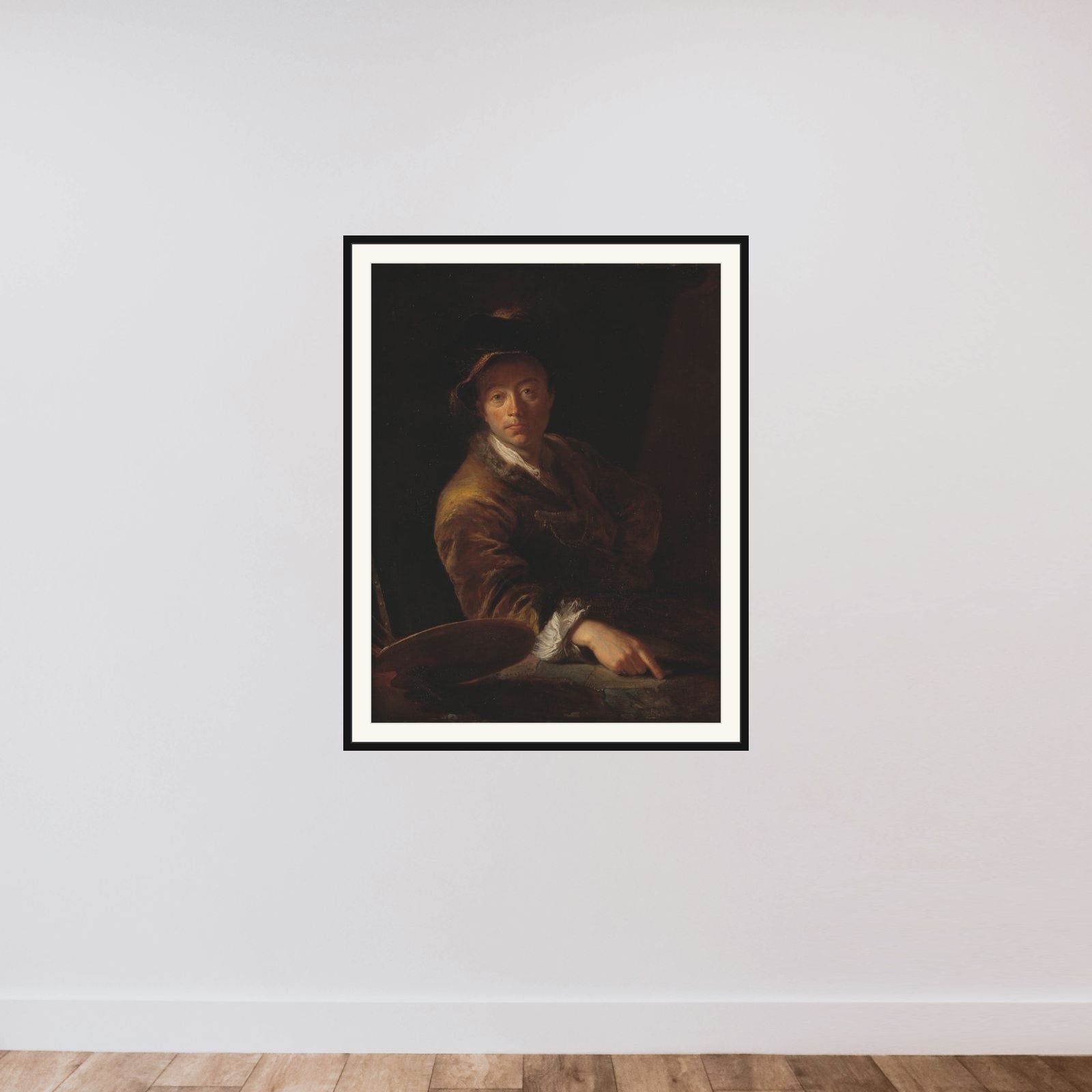 Portræt af en maler (formodentlig C. L. Agricola, 1667-1719) framed — shown to scale