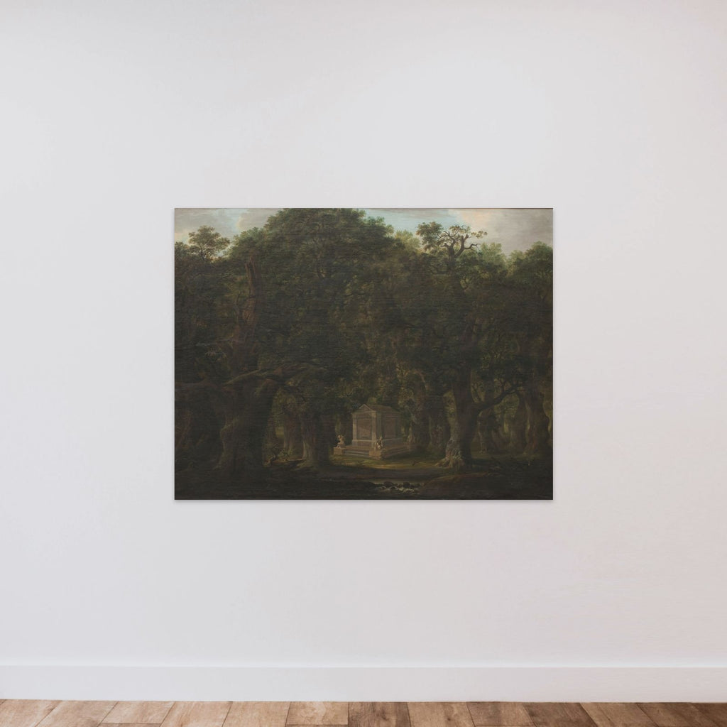 Et monument i en egeskov unframed — shown to scale