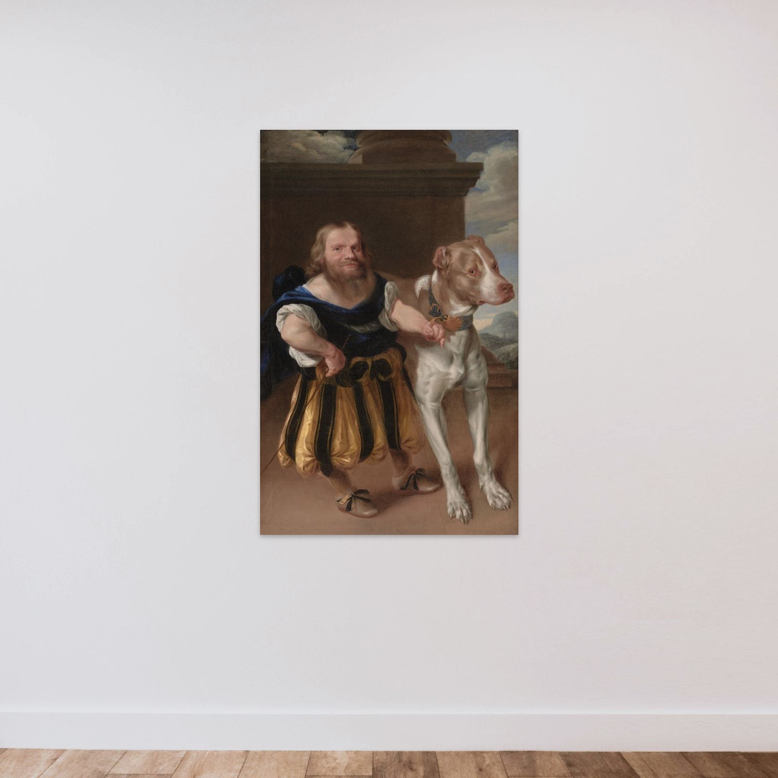 Kurfyrsten af Sachsens italienske dværg Giacomo Favorchi med prinsesse Magdalene Sibylles hund, Raro unframed — shown to scale