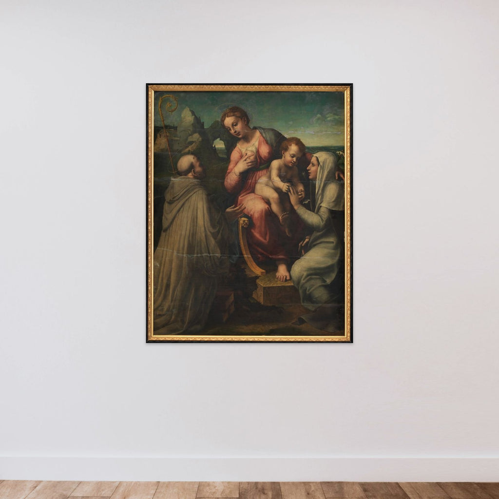 Madonna med Barnet mellem helgener unframed — shown to scale