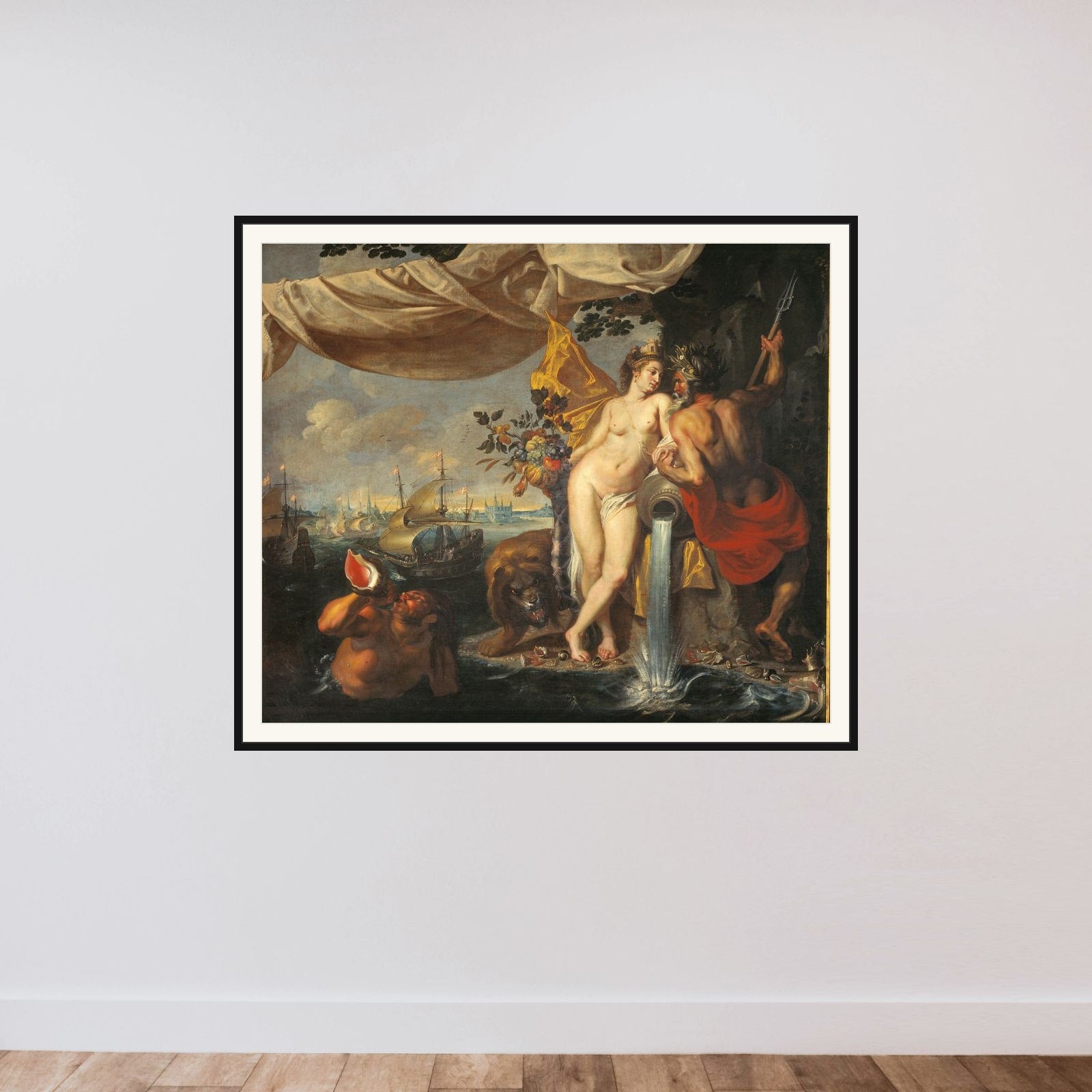 Allegori på Øresund framed — shown to scale
