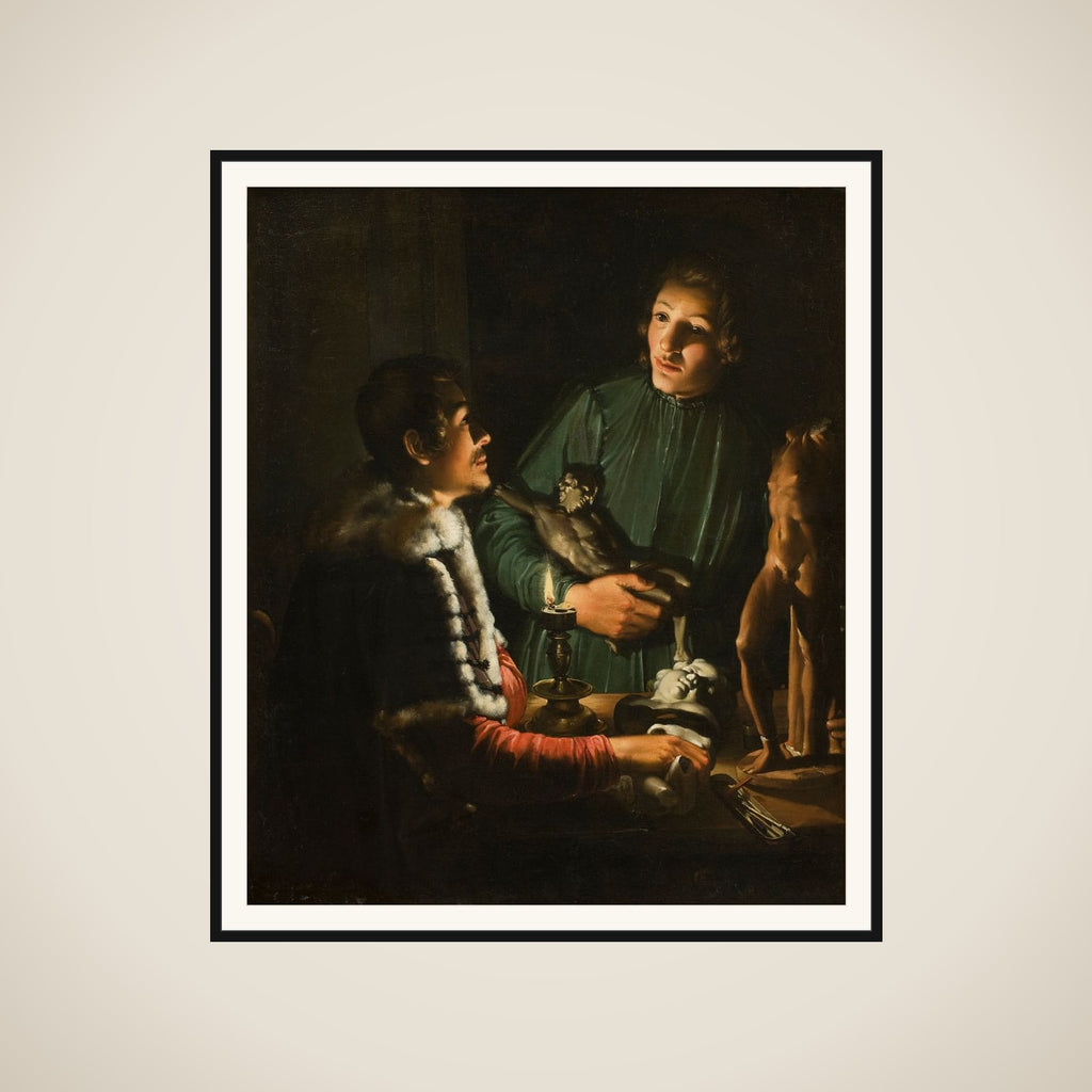 To billedhuggere ved nattetid. Francois Duquesnoy og Georg Petel framed