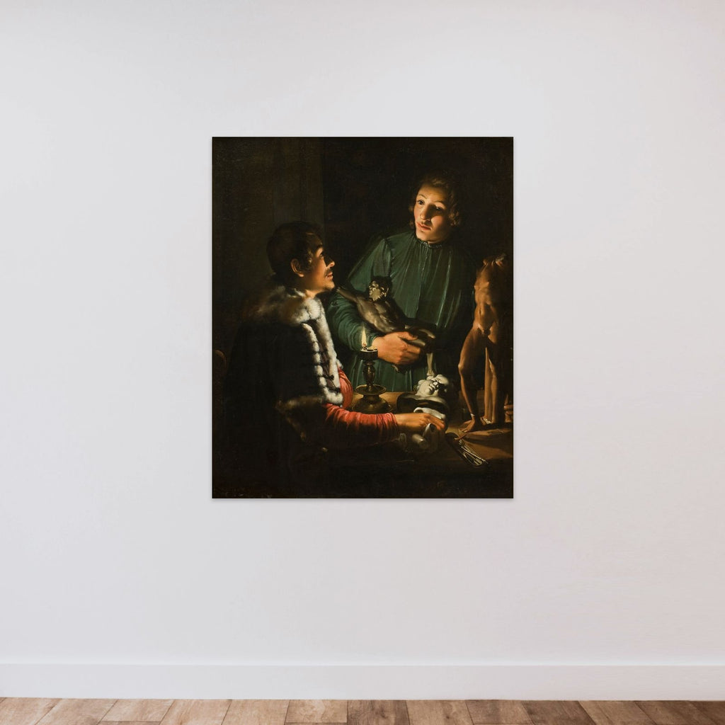To billedhuggere ved nattetid. Francois Duquesnoy og Georg Petel unframed — shown to scale