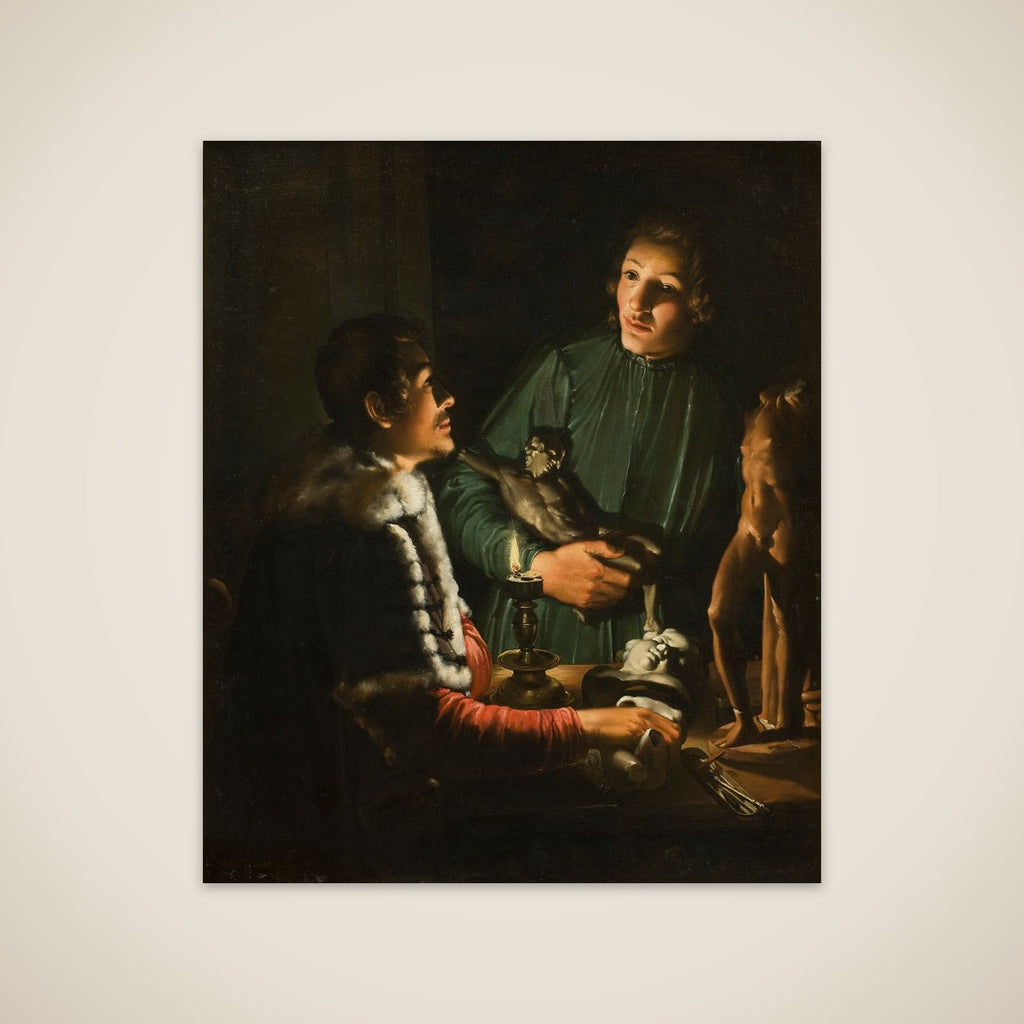 To billedhuggere ved nattetid. Francois Duquesnoy og Georg Petel unframed print