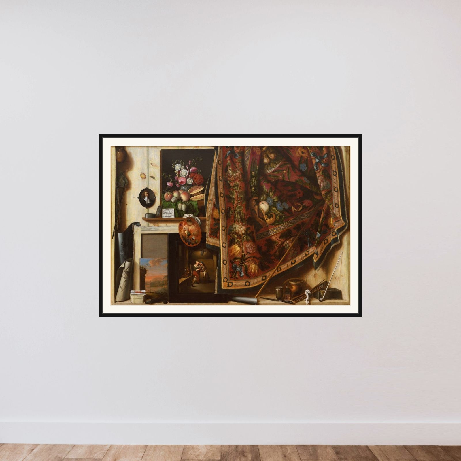 Trompe l'oeil. Skab fra kunstnerens atelier framed — shown to scale