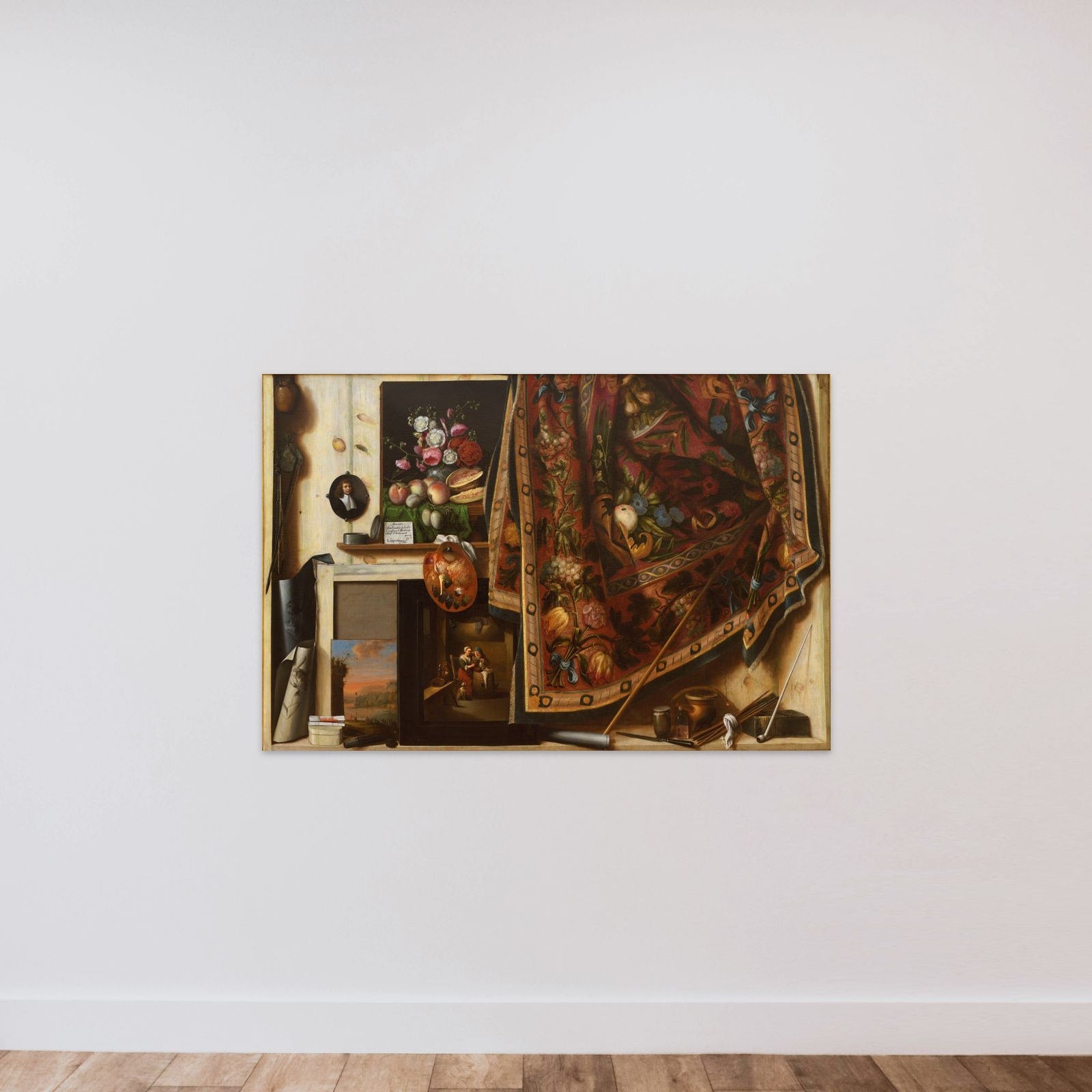 Trompe l'oeil. Skab fra kunstnerens atelier unframed — shown to scale
