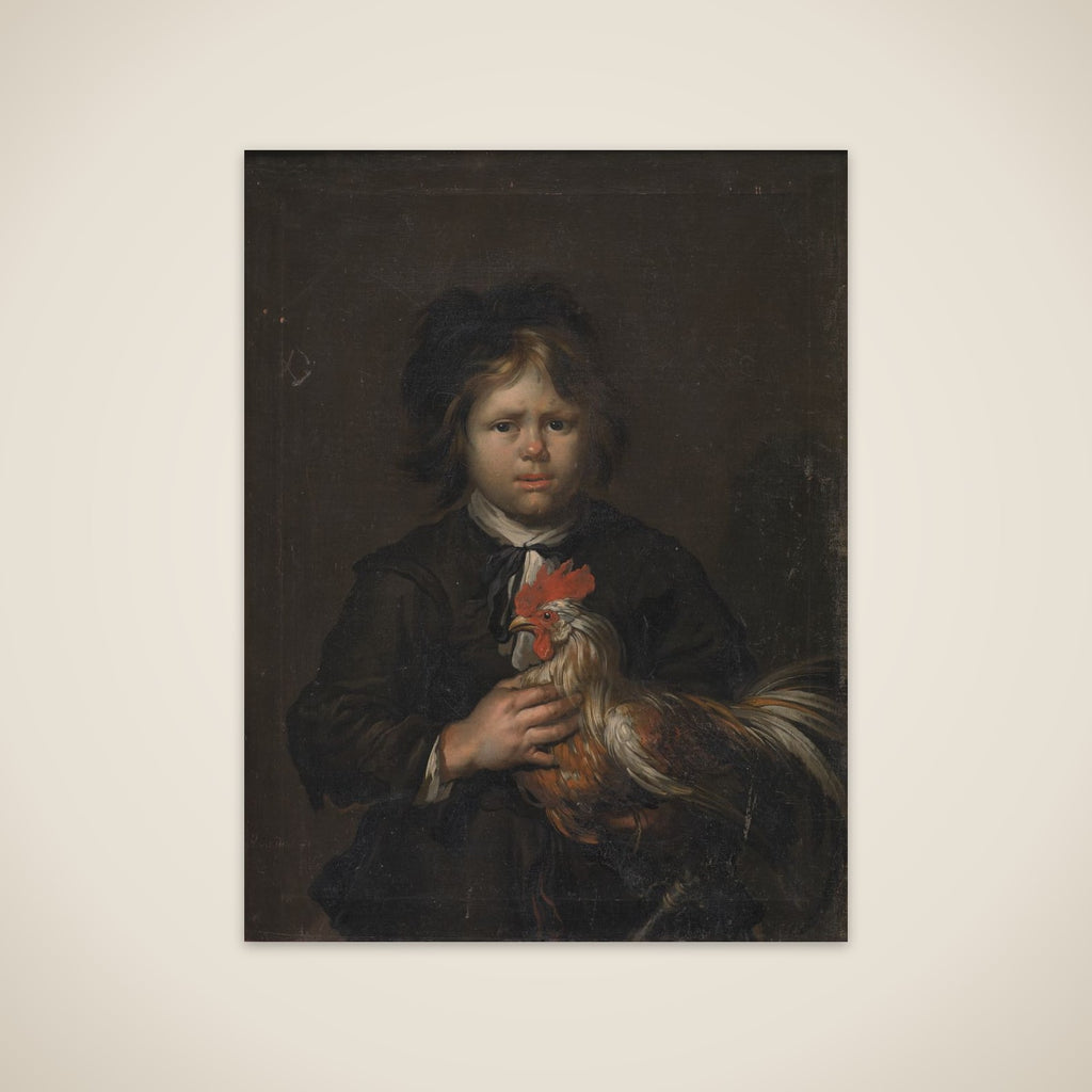 En bondedreng med en hane unframed print