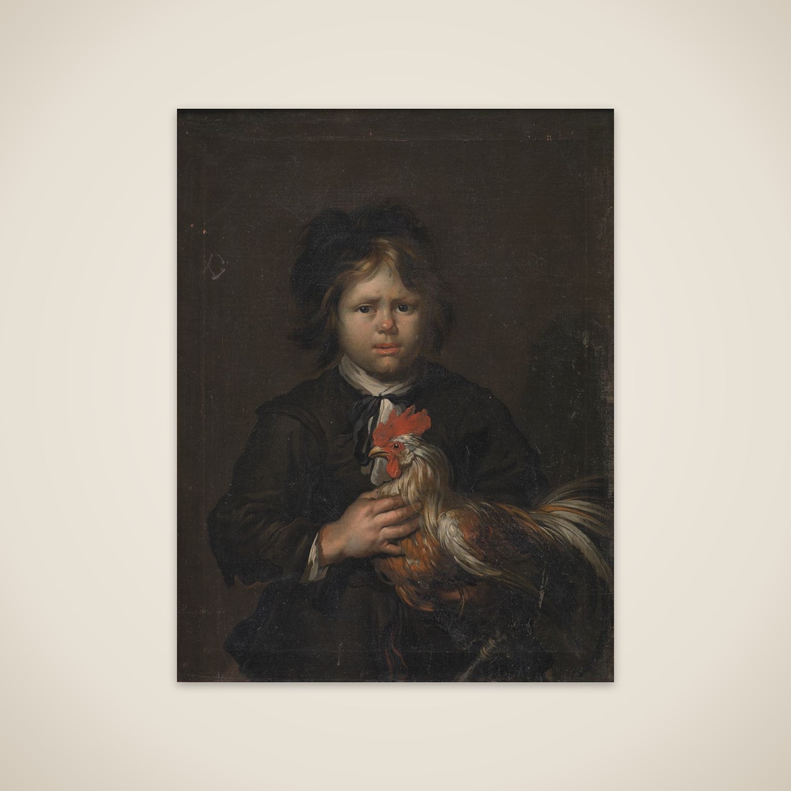 En bondedreng med en hane unframed print