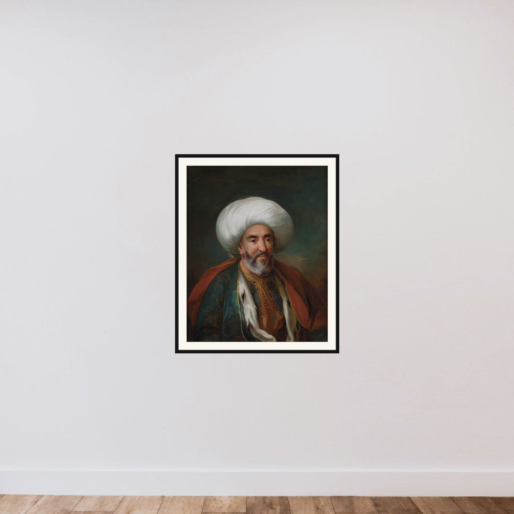 Portræt af Mahmud Agas, tripolitansk gesandt i København framed — shown to scale