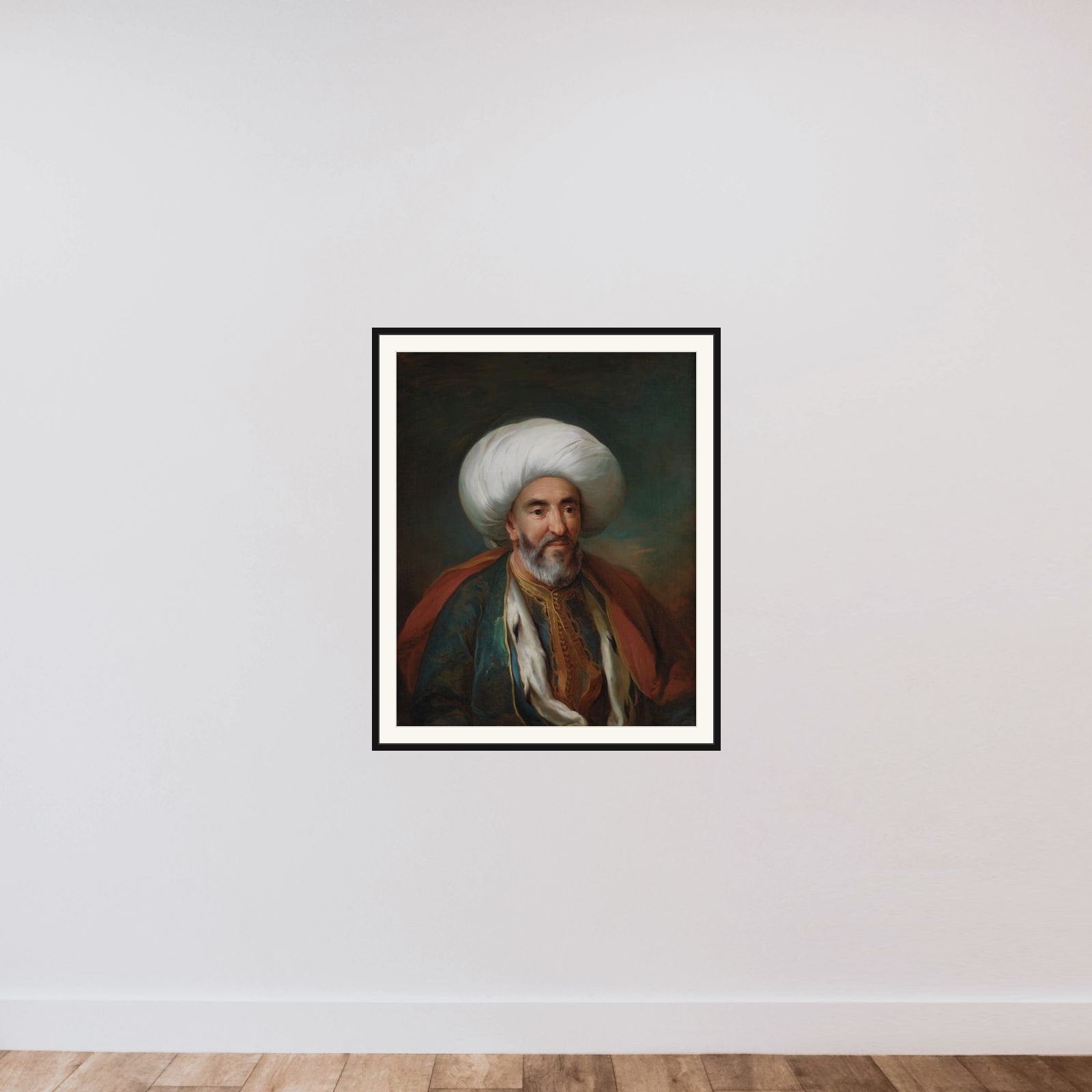 Portræt af Mahmud Agas, tripolitansk gesandt i København framed — shown to scale