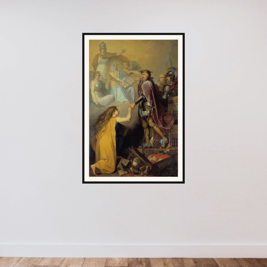 Christian III ophjælper Danmark. Allegori framed — shown to scale