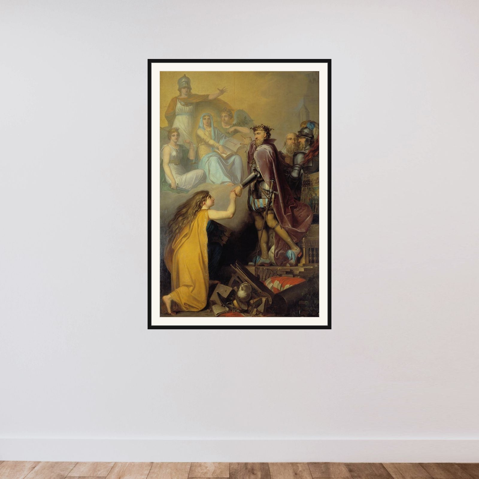 Christian III ophjælper Danmark. Allegori framed — shown to scale