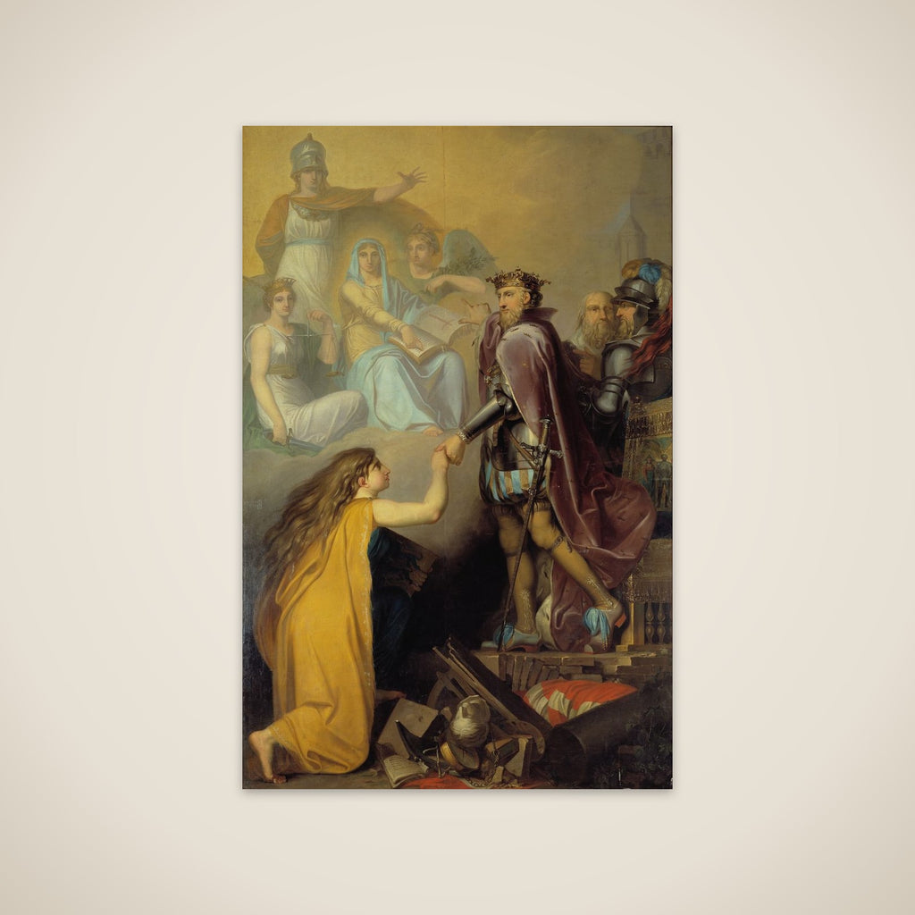 Christian III ophjælper Danmark. Allegori unframed print