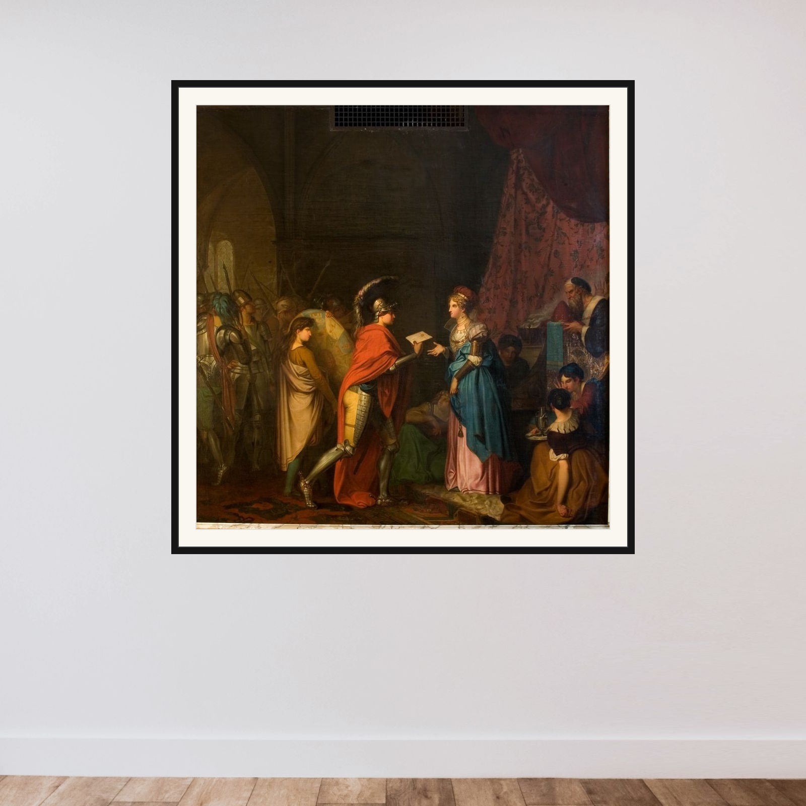 Hamlet overleverer dronningen af England et brev framed — shown to scale