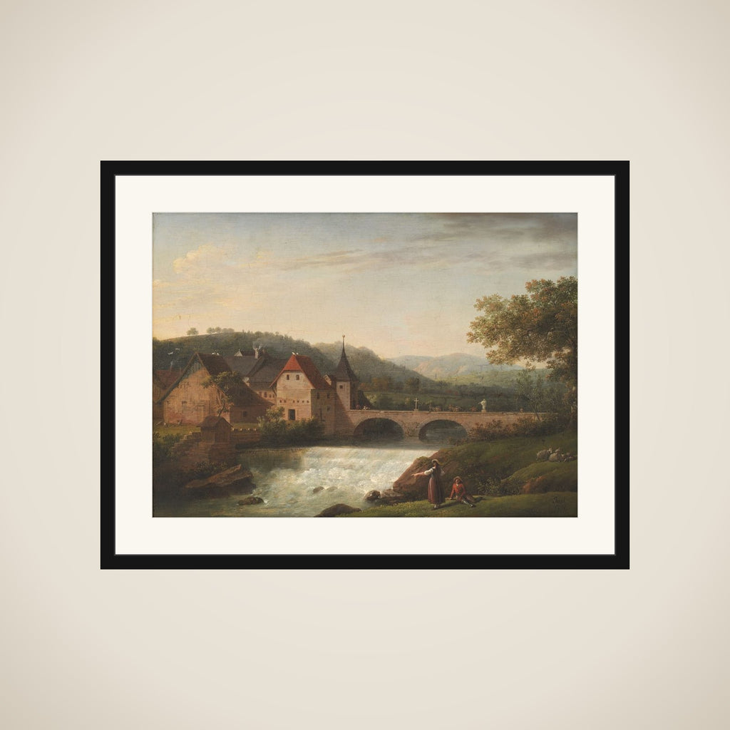 Broen og vandfaldet i Dornach, Schweiz framed