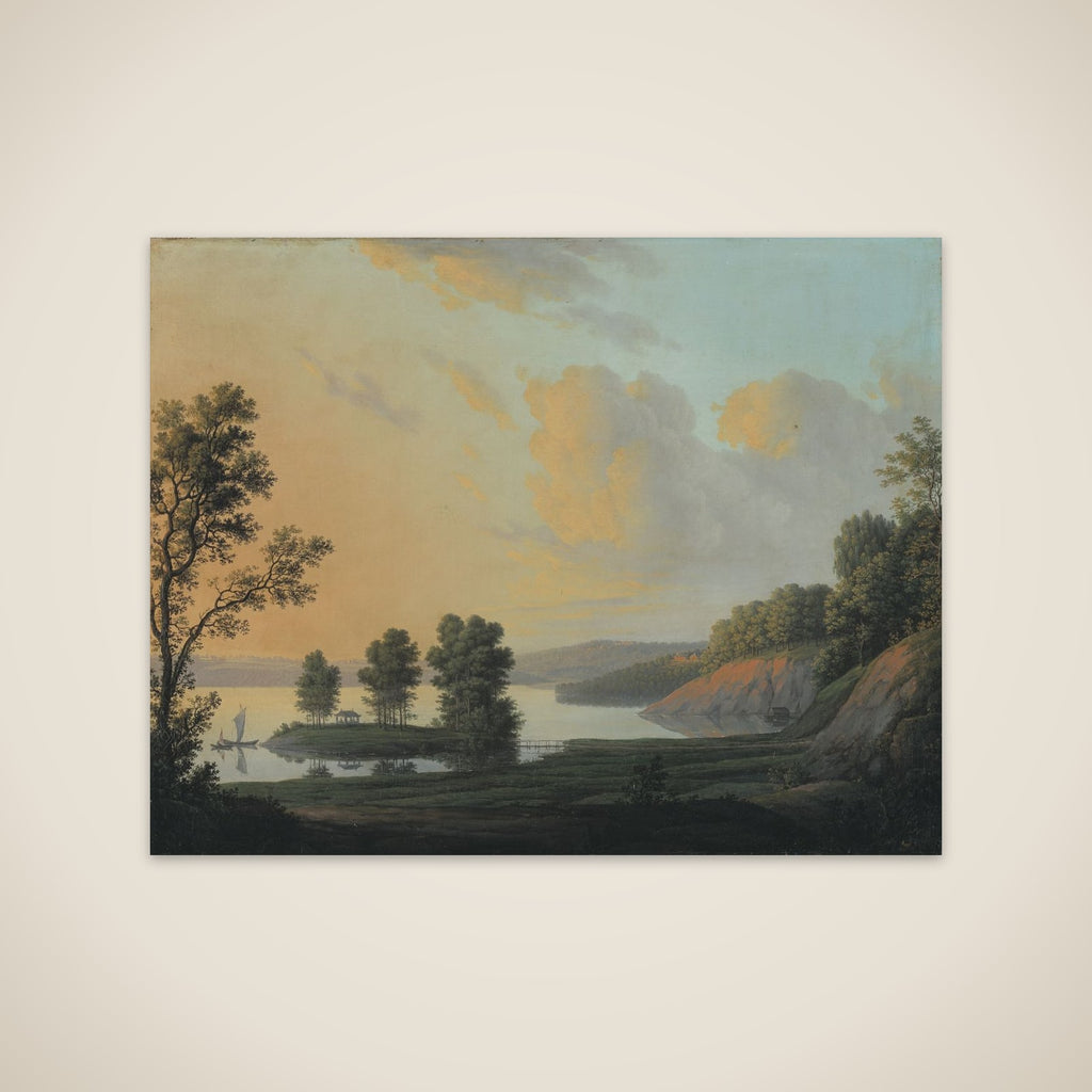 Prospekt fra Dronninggård over Furesøen. I forgrunden øen Chevallier med det kinesiske lysthus unframed print