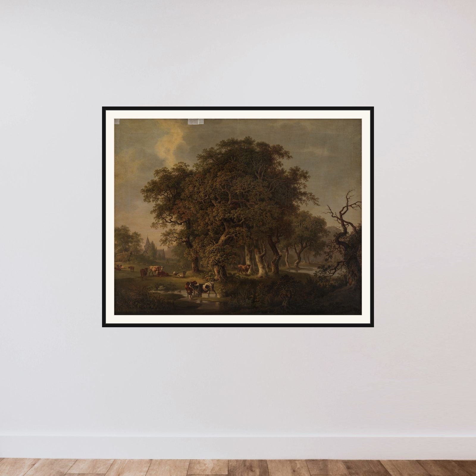 Kvæg i en skov framed — shown to scale