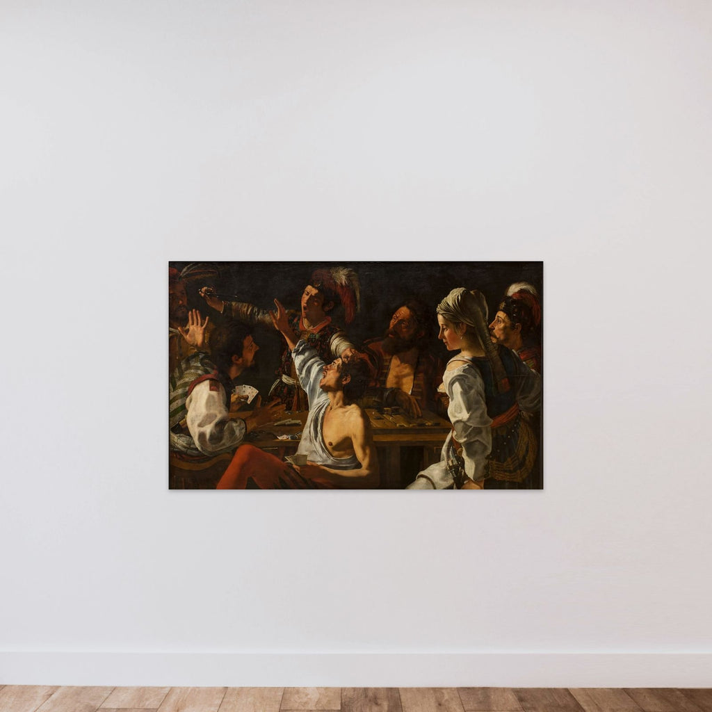 Kort- og brætspillere. Strid over et spil kort unframed — shown to scale