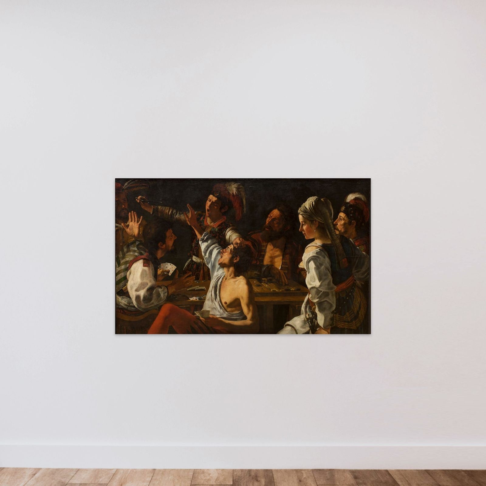 Kort- og brætspillere. Strid over et spil kort unframed — shown to scale