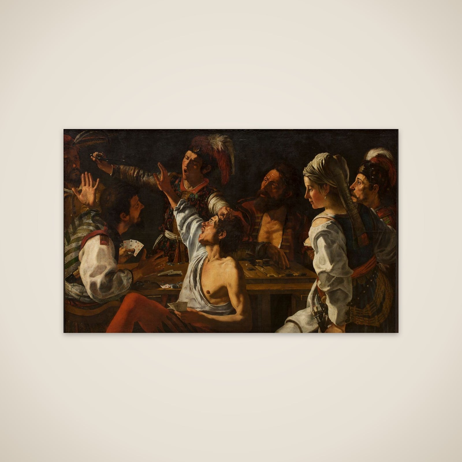 Kort- og brætspillere. Strid over et spil kort unframed print