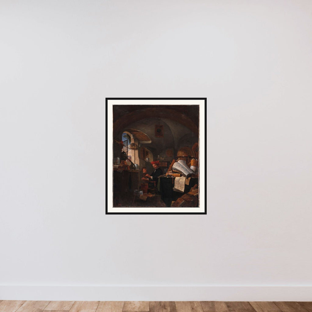 Alkymist i sit laboratorium framed — shown to scale