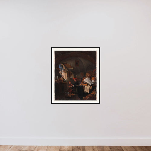 Alkymist i sit laboratorium framed — shown to scale