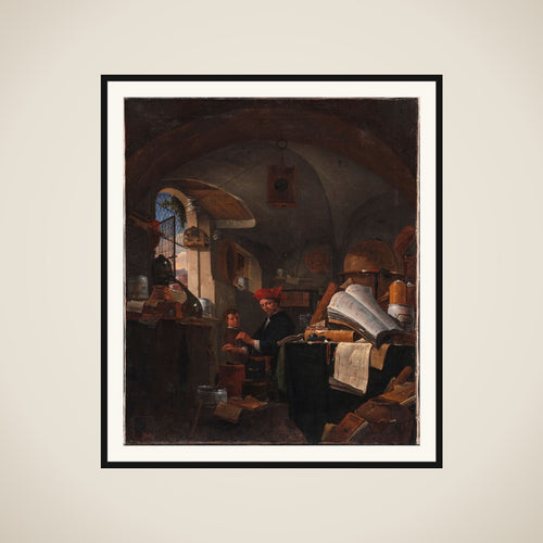 Alkymist i sit laboratorium framed