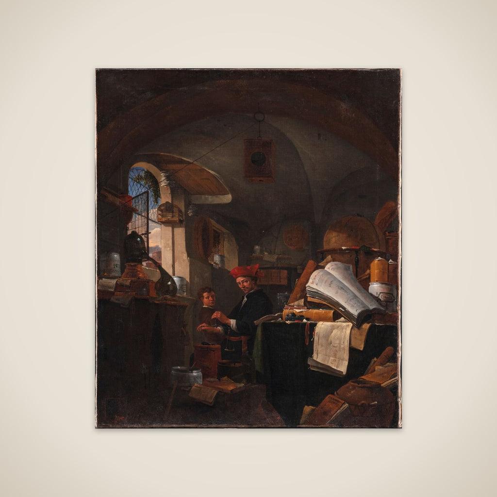 Alkymist i sit laboratorium unframed print