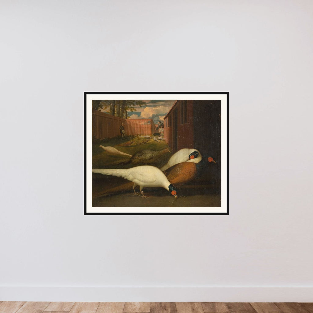 Fasaner i et indelukke framed — shown to scale
