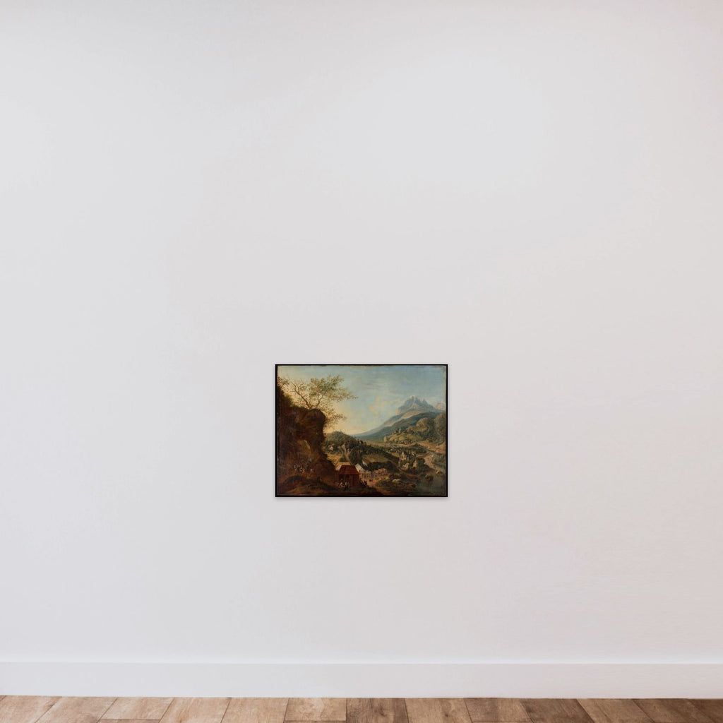 Bjerglandskab med en flod unframed — shown to scale