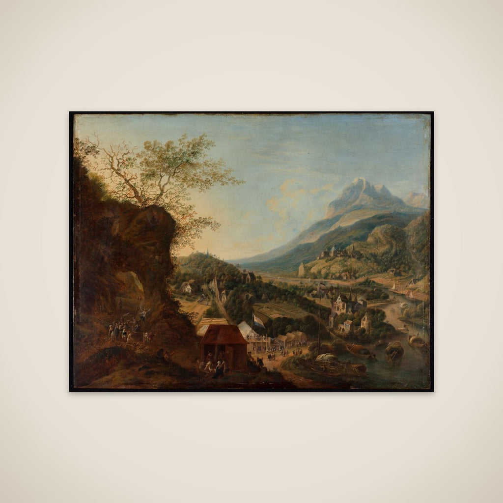 Bjerglandskab med en flod unframed print