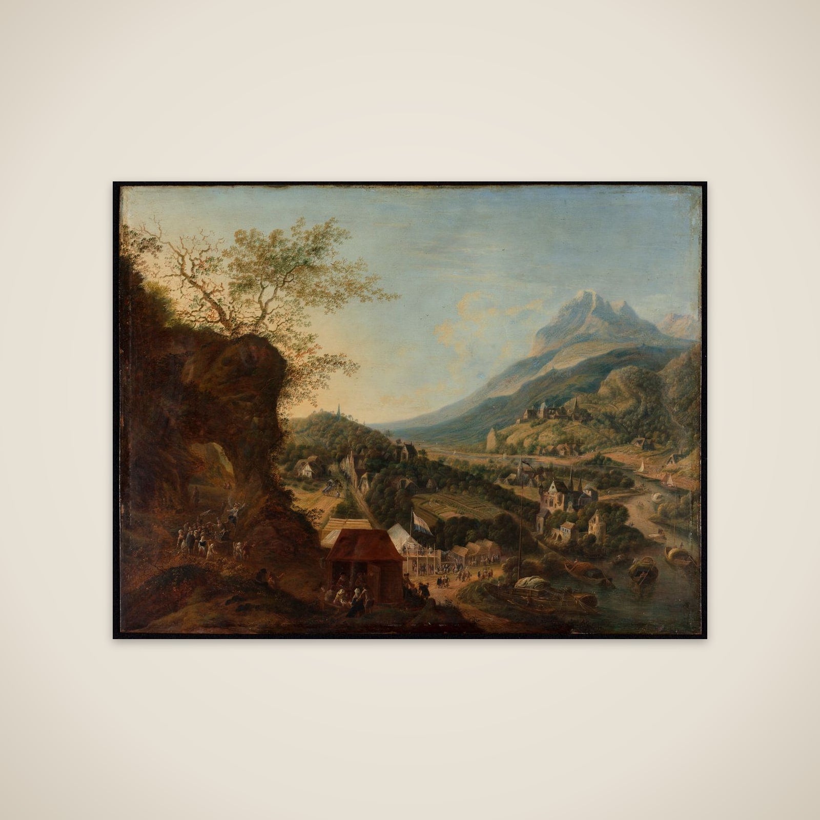 Bjerglandskab med en flod unframed print