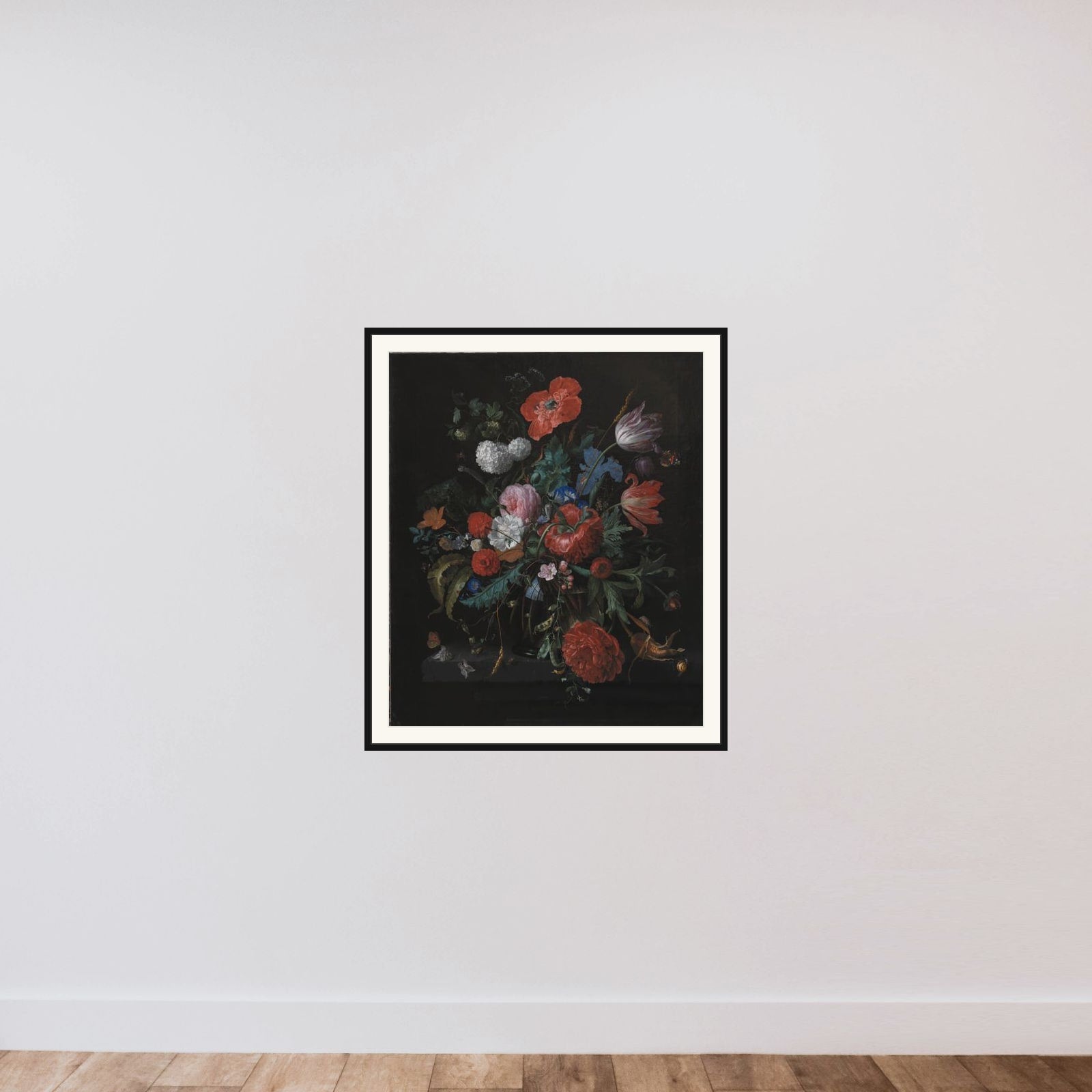 En blomsterbuket framed — shown to scale