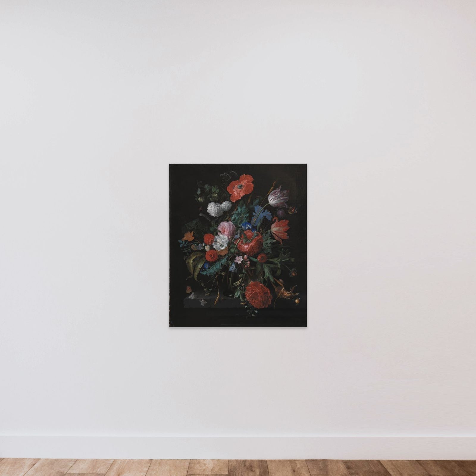 En blomsterbuket unframed — shown to scale
